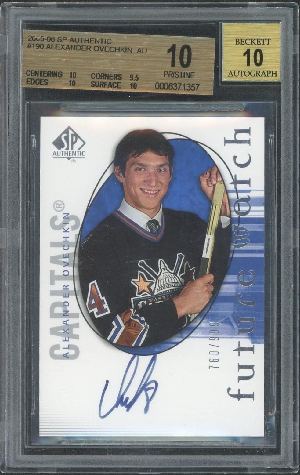 2005/06 SP Authentic Alex Ovechkin Future Watch Auto /999 BGS 10