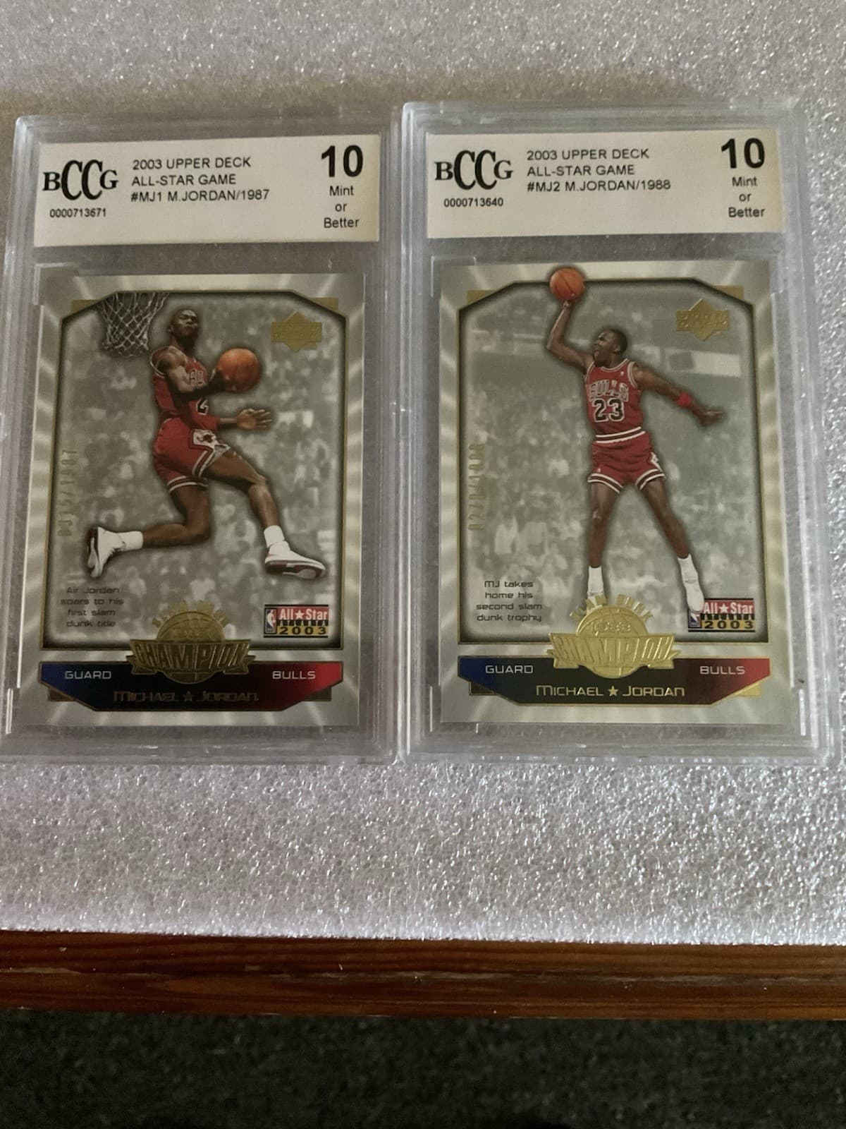 2003 Michael Jordan Upper deck all star game mj1 #/1987 and mj2 #/1988
