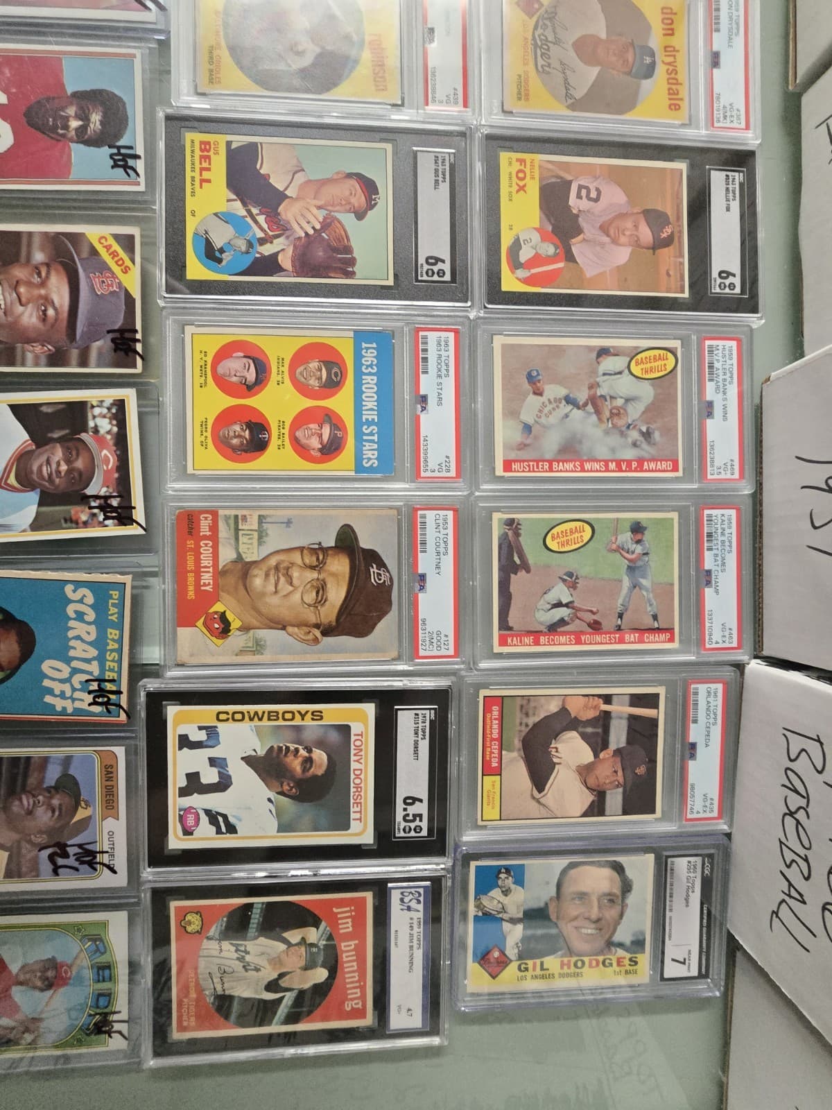 BASEBALL,FOOTBALL VINTAGE TO MODERN. 16 GRADED CARDS TONS OF HOF AND RC CARDS.