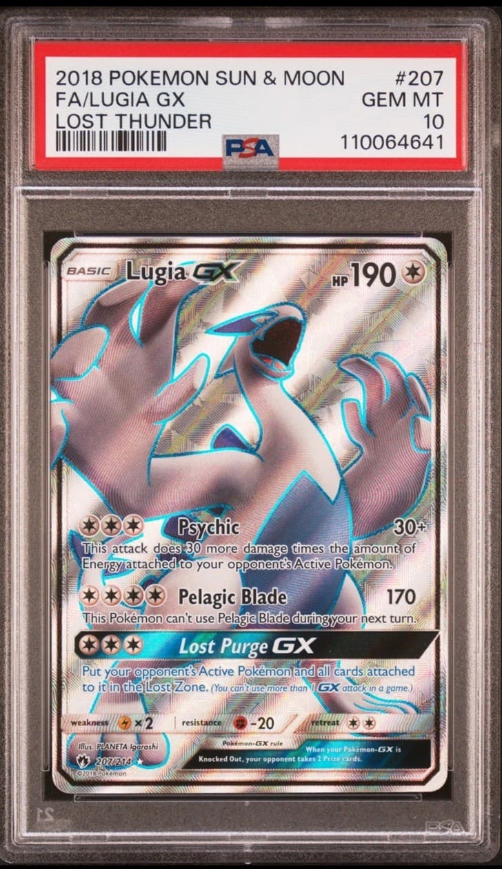2018 POKEMON SUN & MOON LOST THUNDER #207 FULL ART/LUGIA GX PSA 10