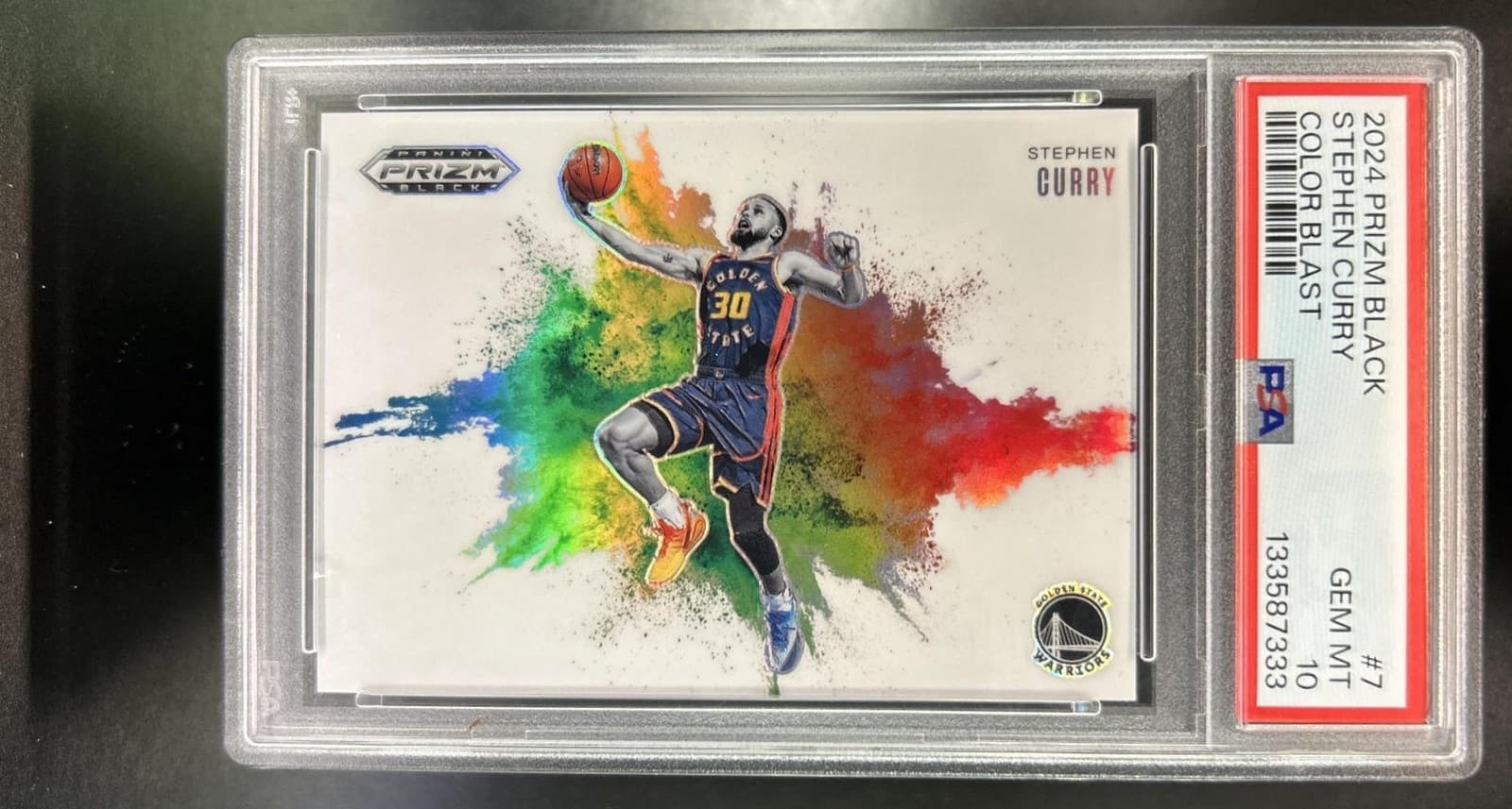 2024-25 Panini Prizm Black Stephen Curry Color Blast SP #7 Warriors PSA 10