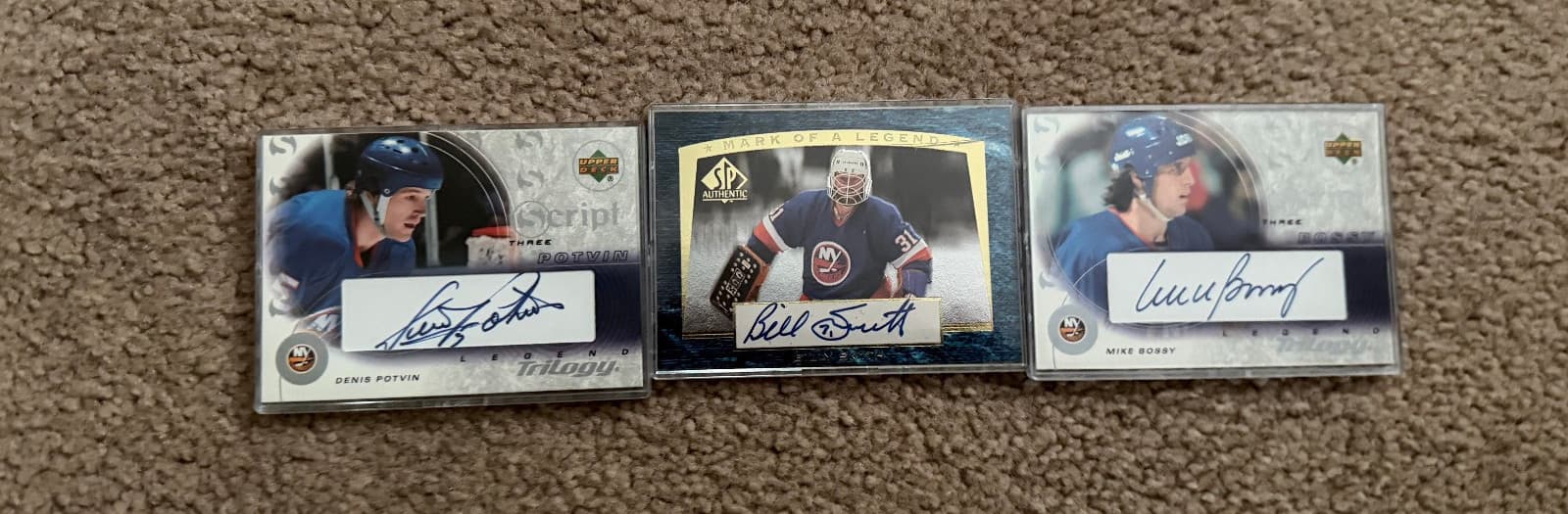 New York Islanders Auto Bossy, Potvin and smith Upper Deck Cards