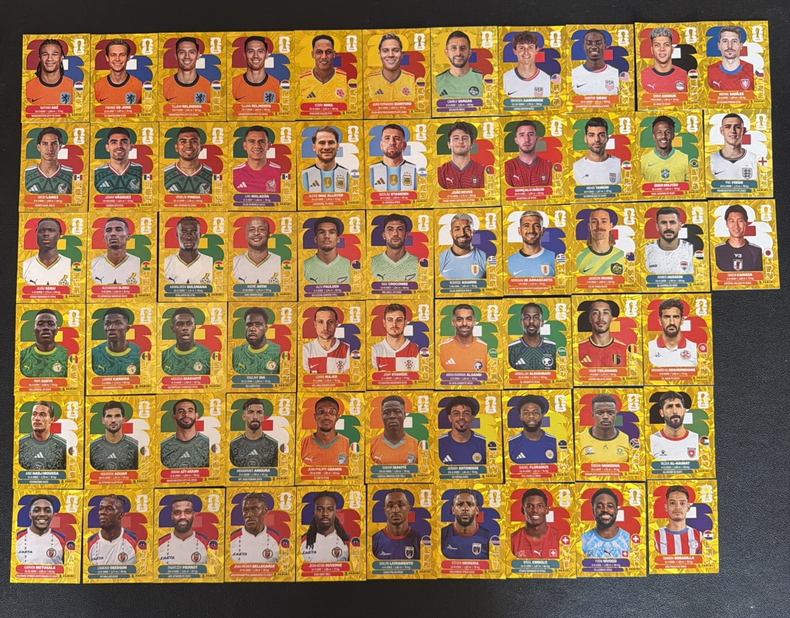 2026 Panini FIFA World Cup Gold Crumple Lot of 63 Stickers