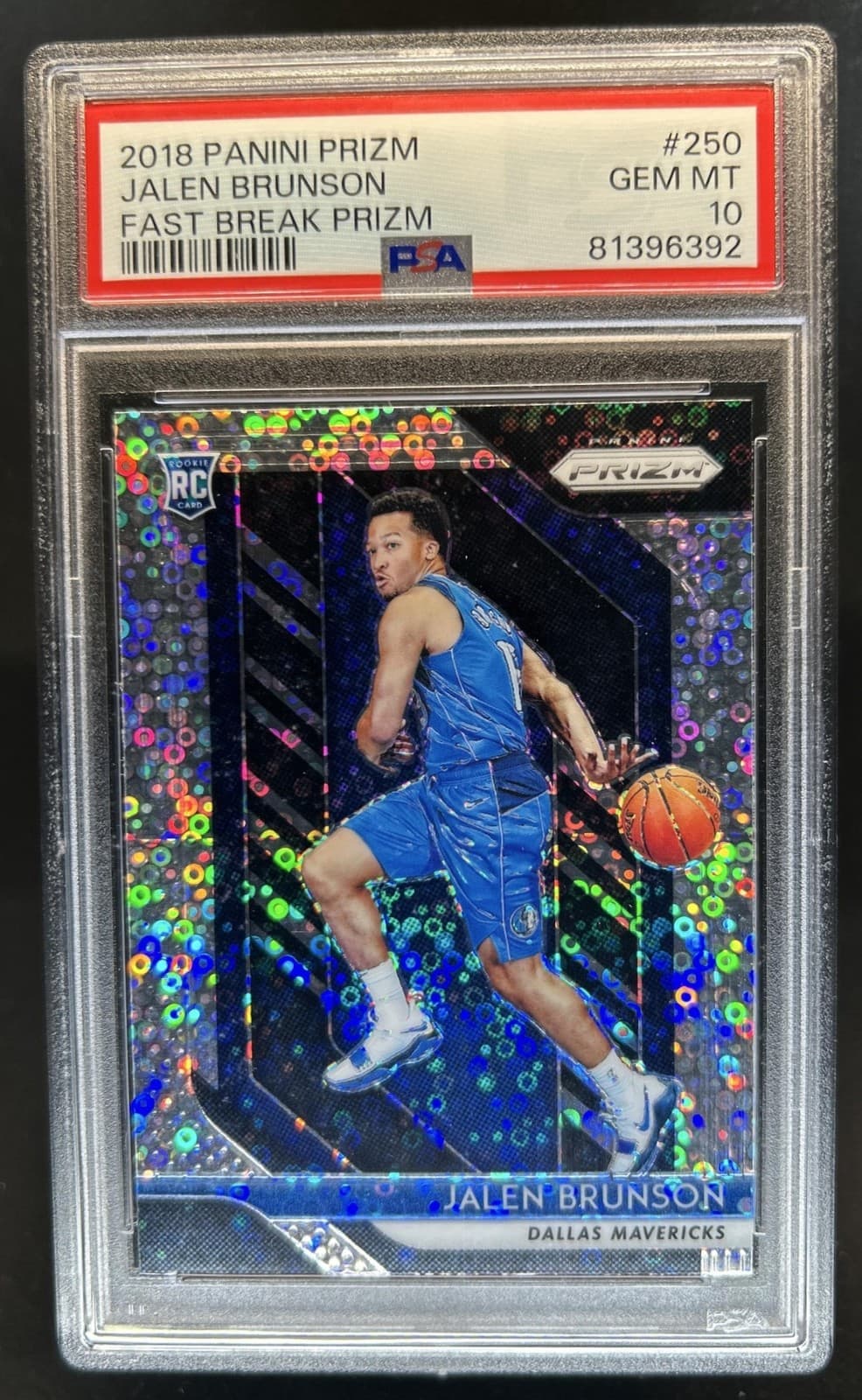 2018-19 Panini Prizm Jalen Brunson RC Prizm Fast Break #250 Mavericks PSA 10