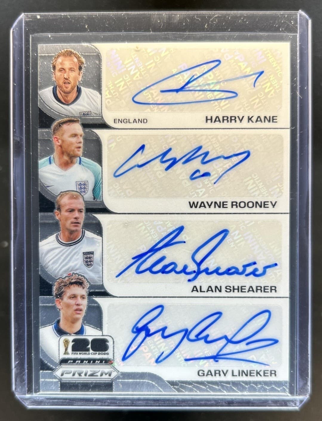 2026 Prizm World Cup Alan Shearer Lineker Harry Kane Wayne Rooney Quad Auto #15