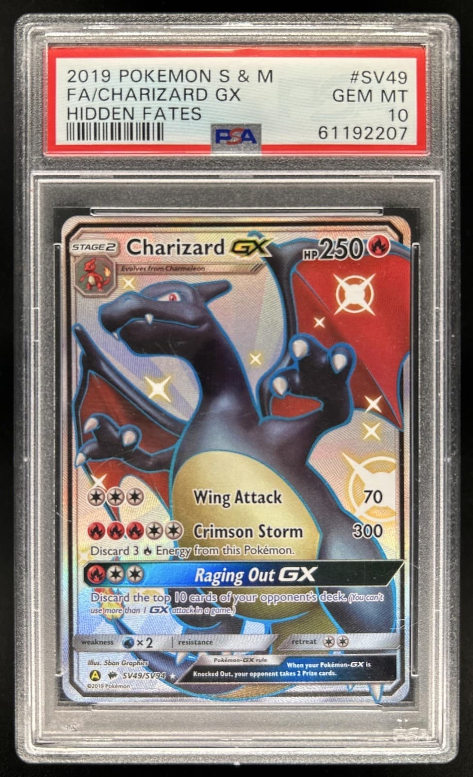 2019 Pokemon SM Hidden Fates Charizard GX #SV49/SV94 PSA 10 GEM MINT