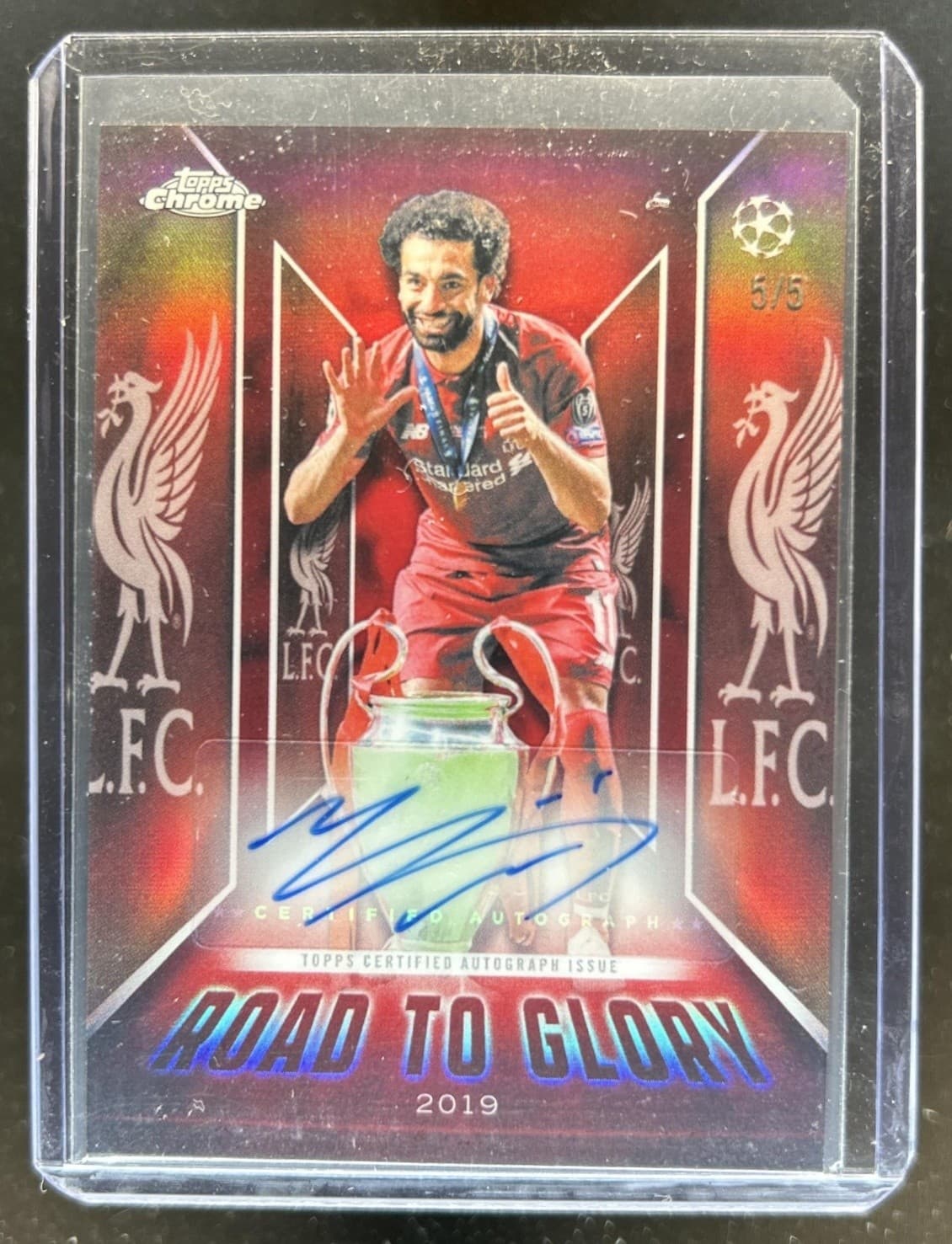 2025-26 Topps Chrome UEFA Mohamed Salah Road to Glory Auto Red Refractor #/5