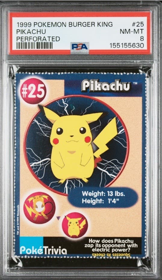 PIKACHU Rare Pokémon 1999 Burger King Pokemon Promo Card PSA 8