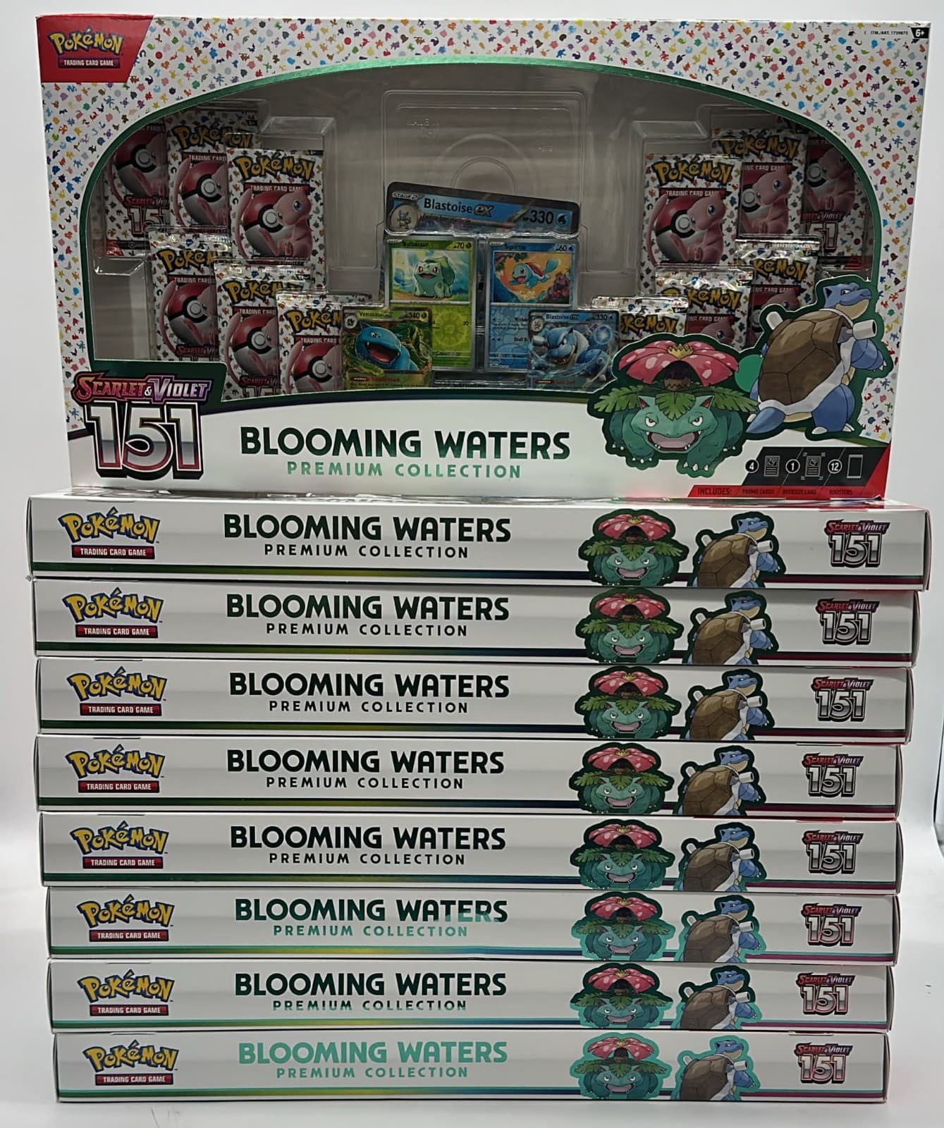 Lot of (9) Pokemon 151 Blooming Waters Premium Collection Boxes SEALED