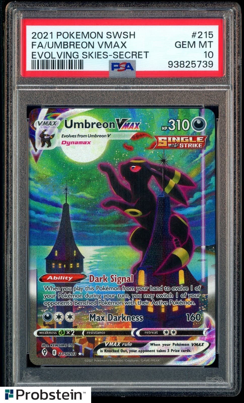 2021 Pokemon SWSH Evolving Skies Secret #215 FA Umbreon VMAX PSA 10 GEM MINT