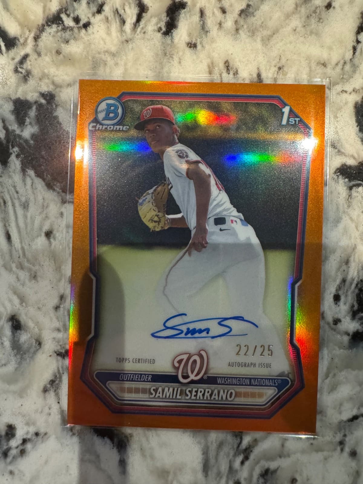 Topps Bowman Chrome 1st Samil Serrano Orange Auto RC 22/25 Nationals