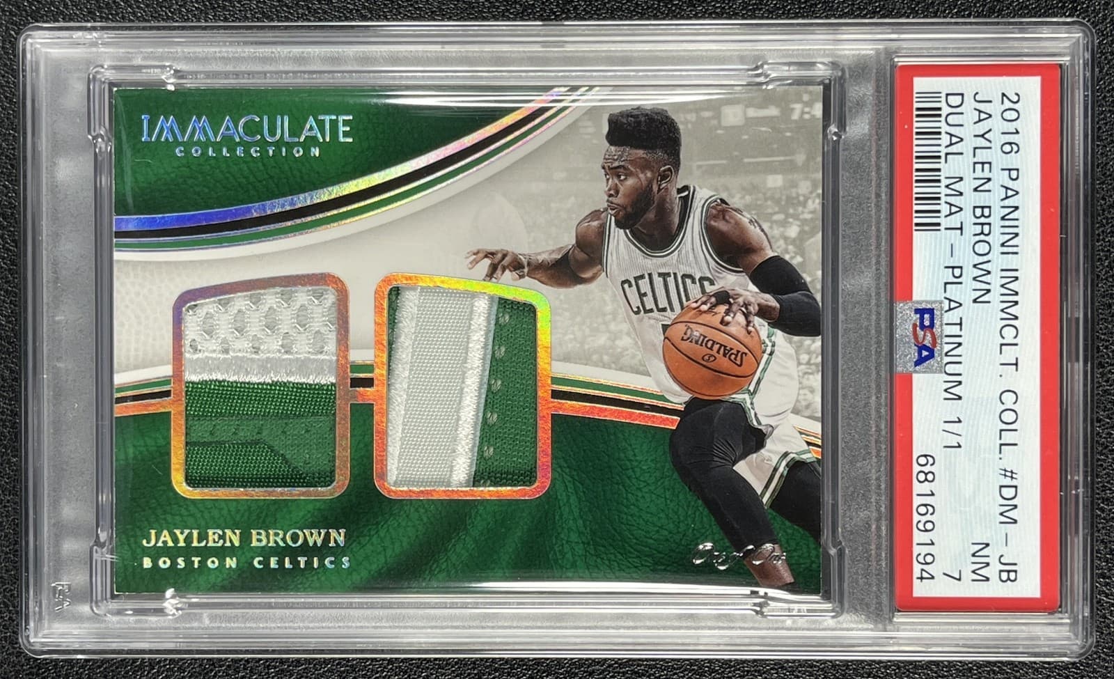 JAYLEN BROWN PSA 7 2016 PANINI IMMACULATE DUAL MATERIALS PATCH PLATINUM RC 1/1