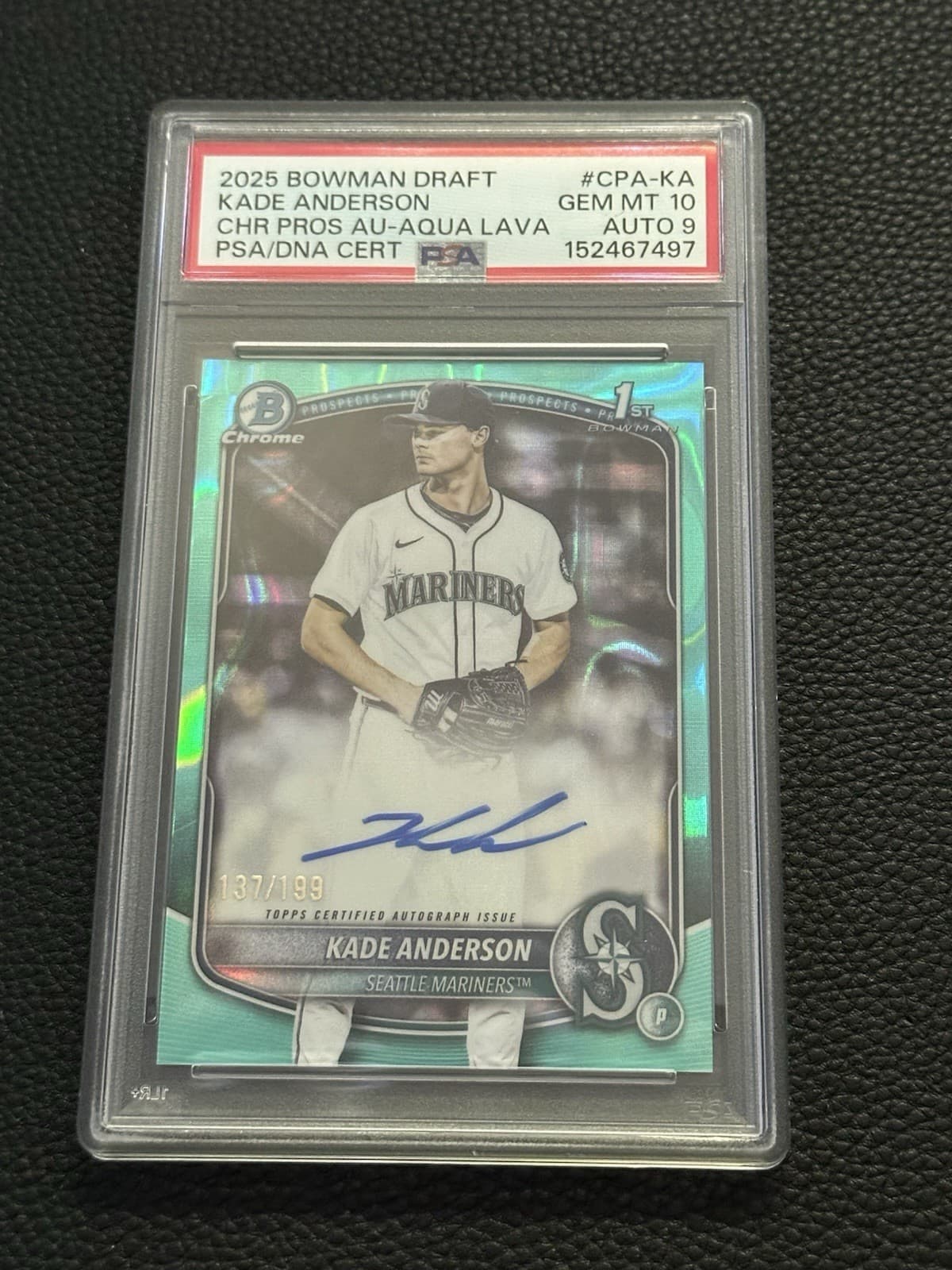 2025 Bowman Draft Aqua Lava Auto Kade Anderson #137/199 PSA 10/9 Mariners
