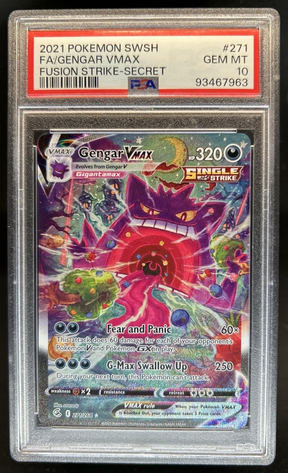 2021 Pokemon SWSH Fusion Strike Gengar VMAX #271/264 PSA 10 GEM MINT