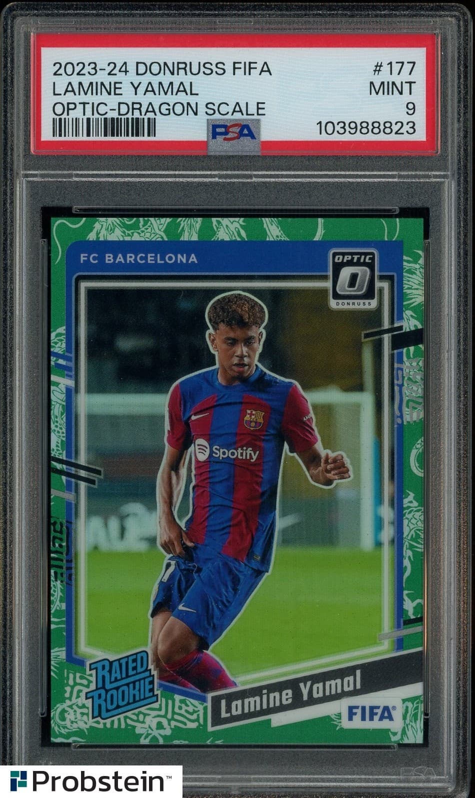 2023-24 Donruss Optic Fifa Dragon Scale Prizm Lamine Yamal RC Rookie 1/8 PSA 9