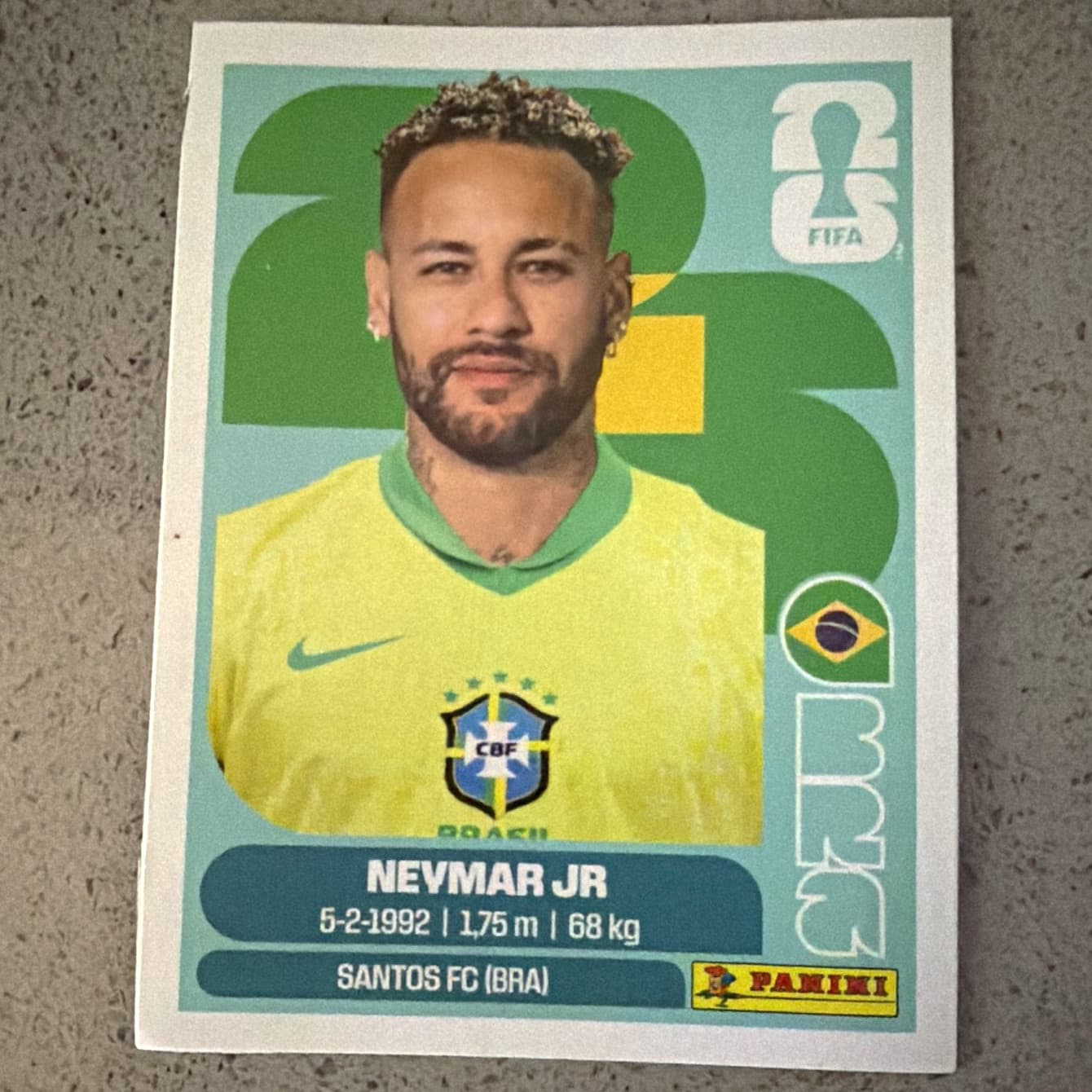 Panini FIFA 365 Neymar Jr BR 3 Brazil Santos FC Soccer Sticker Card