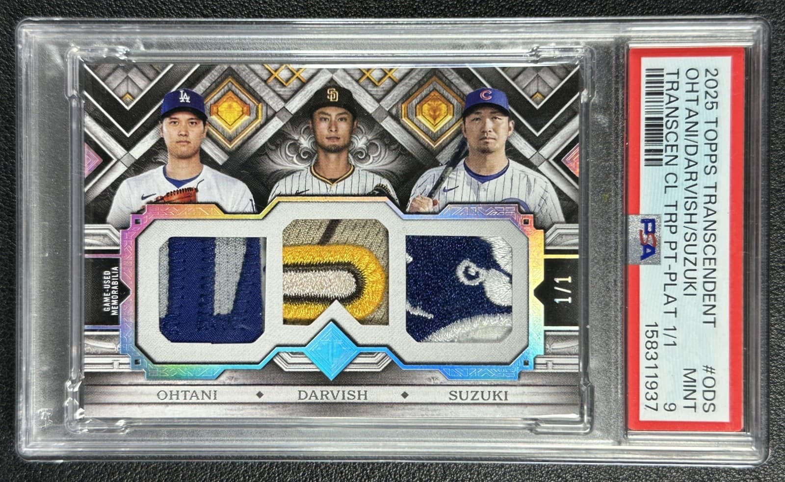 SHOHEI OHTANI YU DARVISH SUZUKI PSA 9 2025 TOPPS TRANSCENDENT TRIPLE PATCH 1/1
