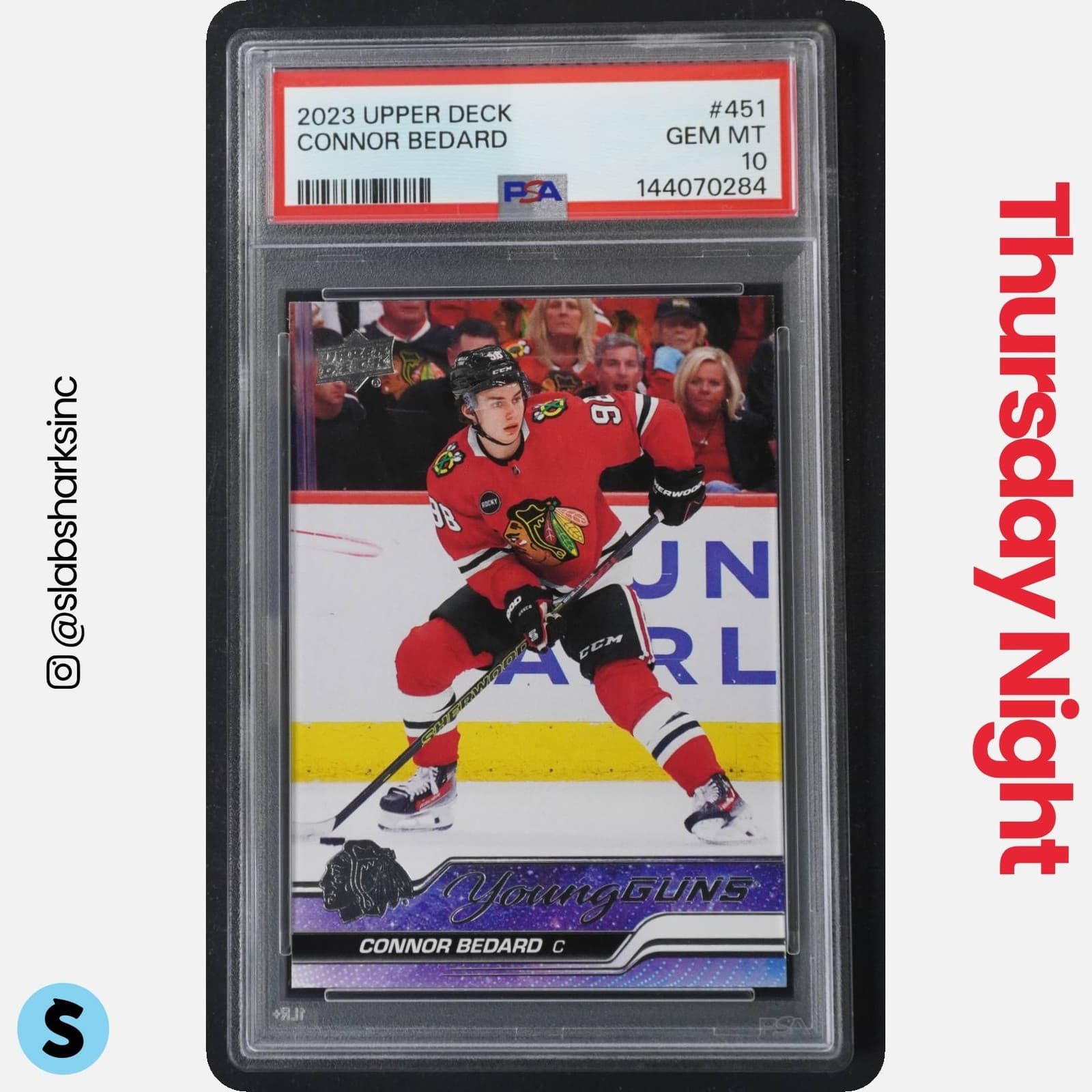 2023 UPPER DECK #451 CONNOR BEDARD YOUNG GUNS RC ROOKIE GEM MINT PSA 10