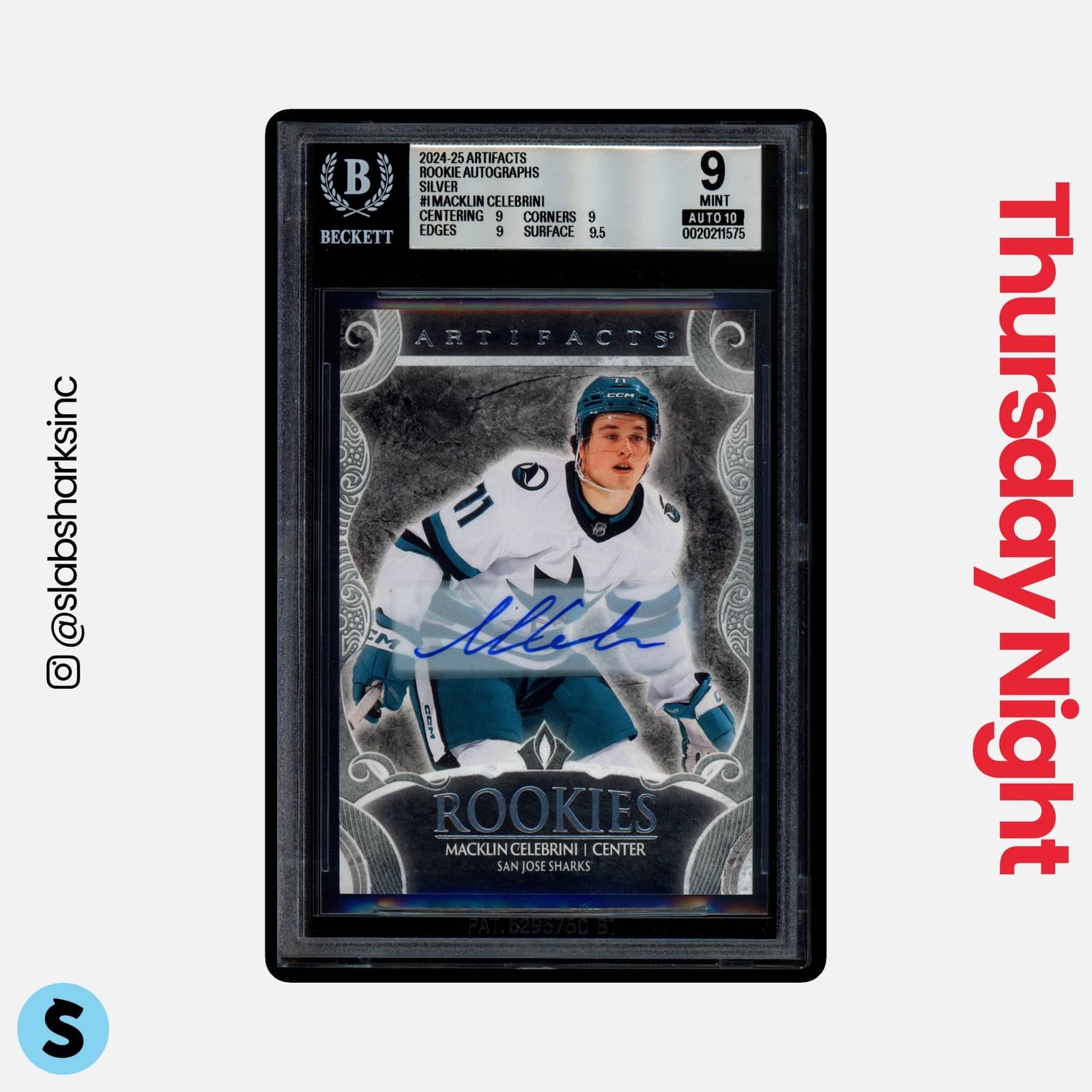 2024 Upper Deck Artifacts #I Macklin Celebrini Silver Rookie Auto Bgs 9 Auto 10