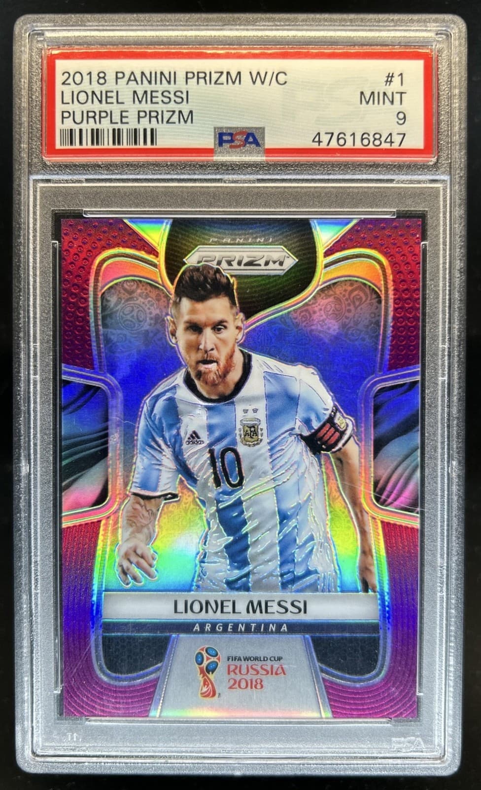 2018 Panini Prizm World Cup Lionel Messi Purple #/99 Argentina PSA 9
