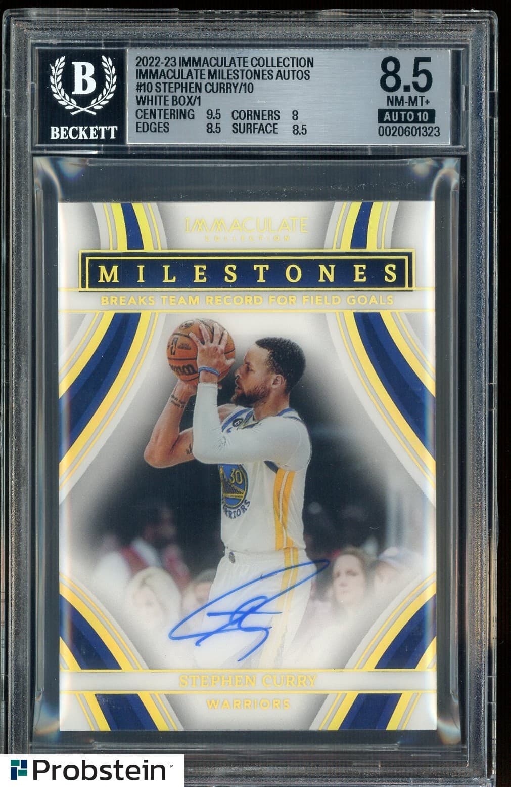 2022-23 Immaculate Milestones #10 Stephen Curry 1/1 BGS 8.5 w/ 10 AUTO WHITE BOX