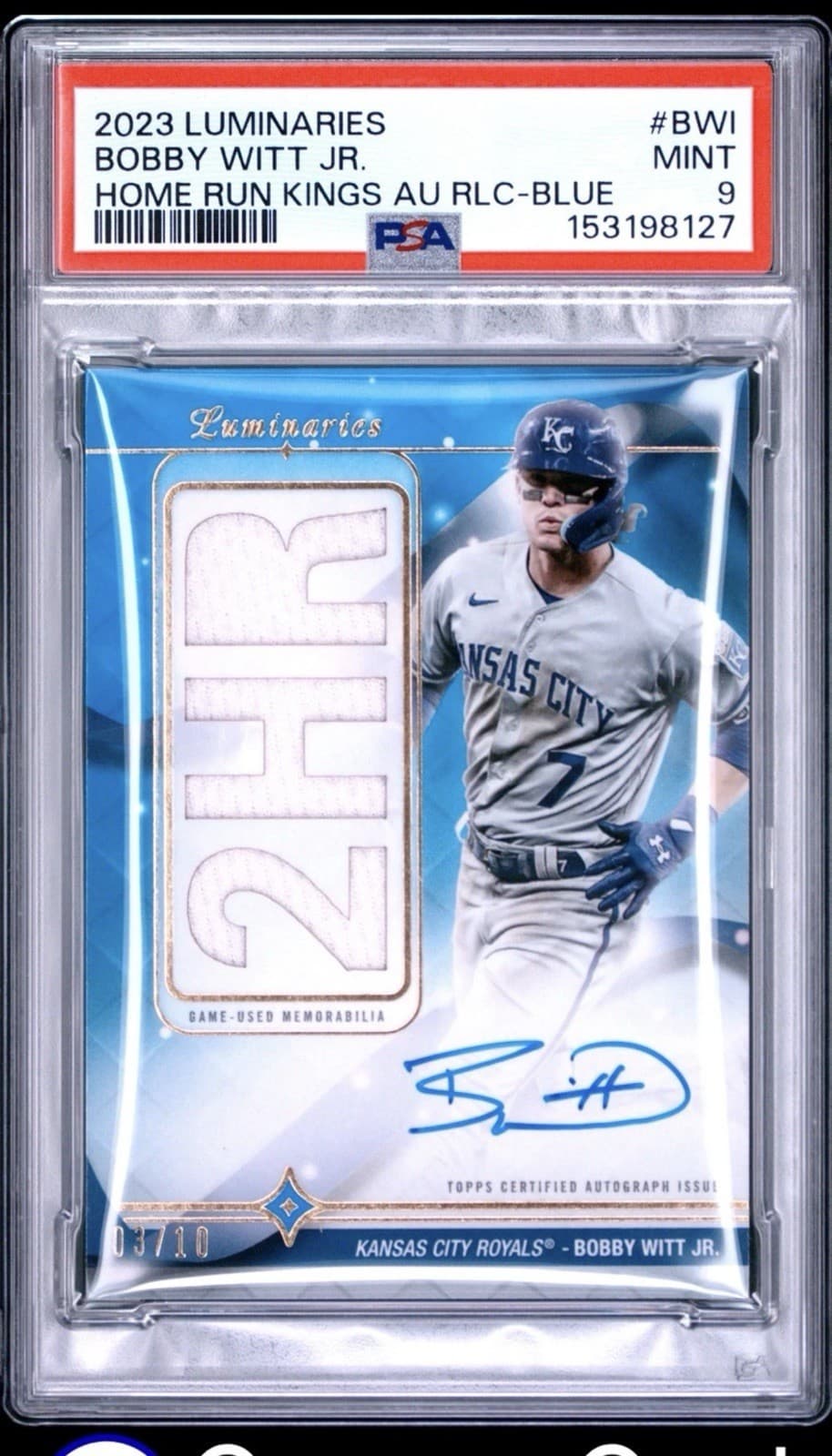 Bobby Witt Jr. Auto PSA 9 2023 Topps Luminaries #HRKAR-BWI /10 Patch
