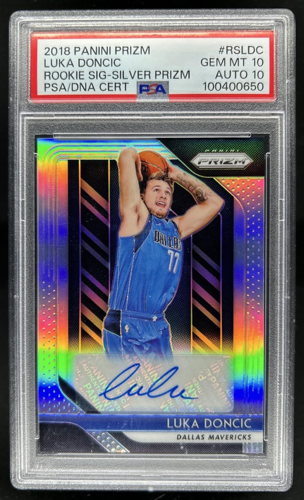 2018-19 Panini Prizm Luka Doncic Rookie Prizm Silver Auto RC #RS-LDC PSA 10