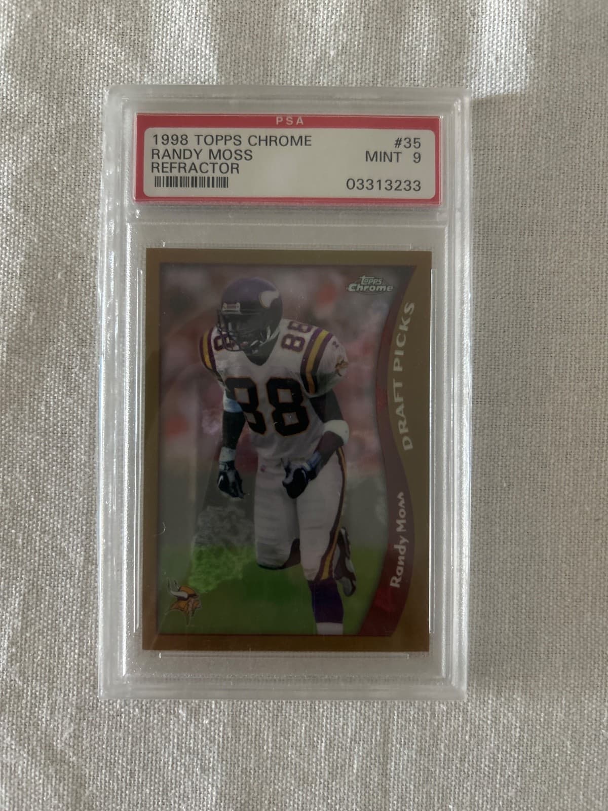 NFL 1998 Topps Chrome RANDY MOSS RC Refractor #35 PSA 9 OLD LABEL Vikings HOF