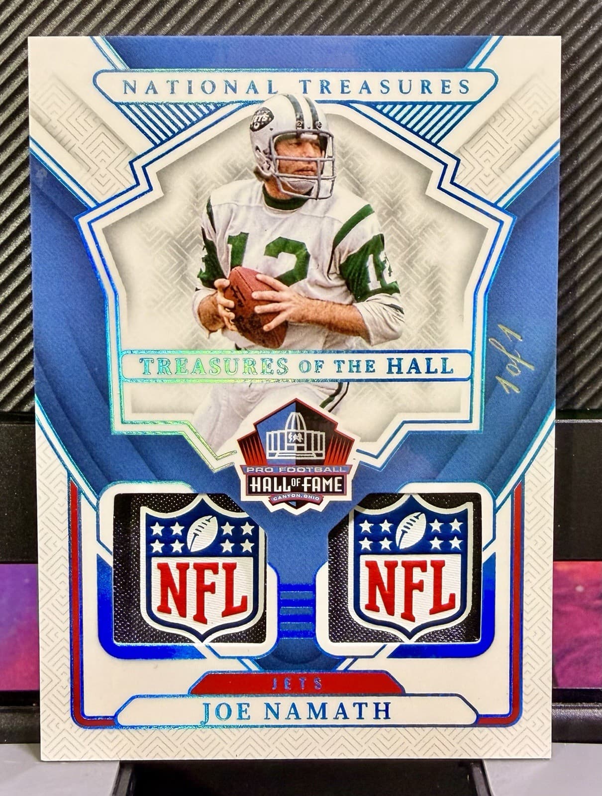 1/1 Panini 2024 National Treasures Joe Namath Dual Shield Jets - Super Rare