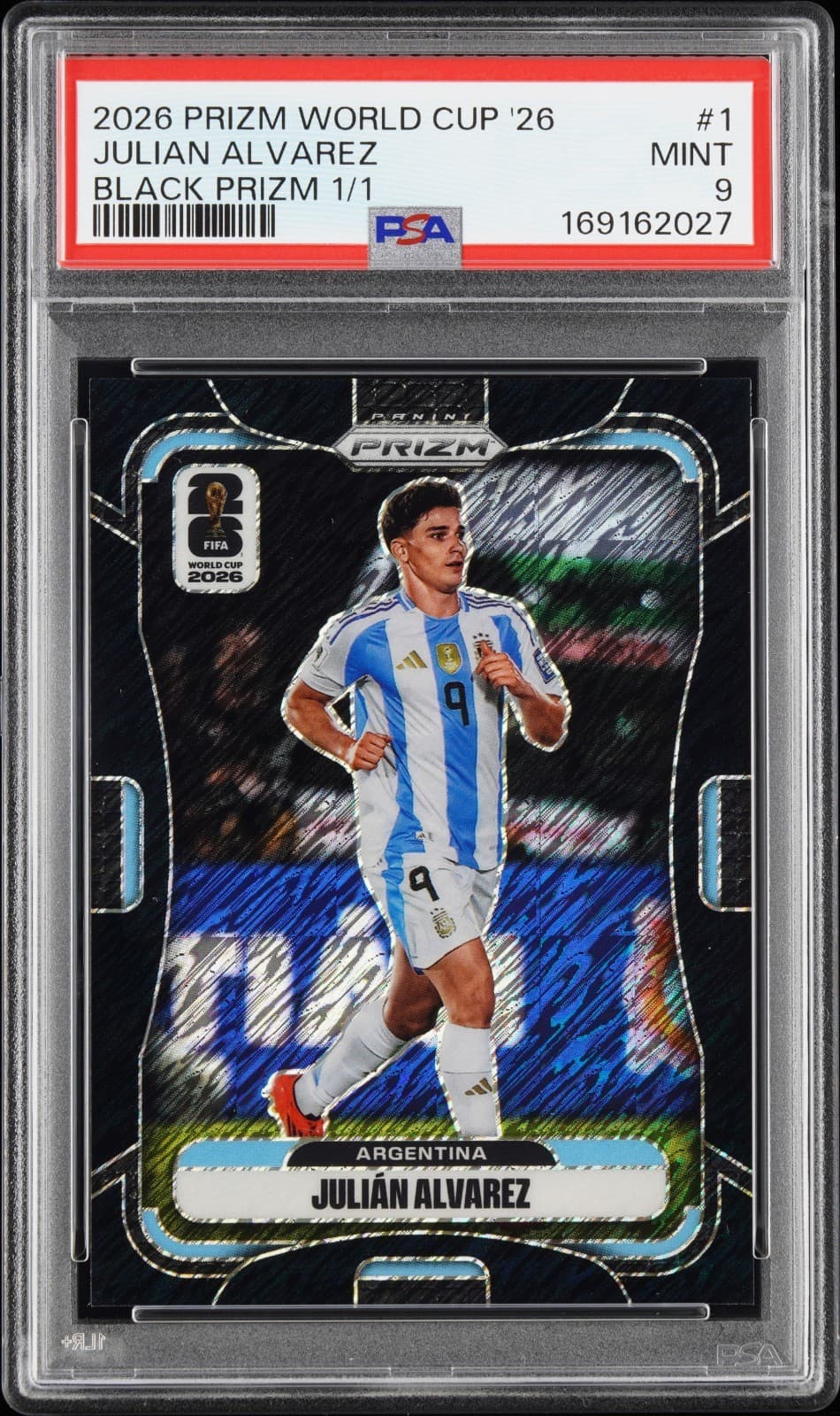 2026 PANINI PRIZM FIFA WORLD CUP 2026 #1 JULIAN ALVAREZ BLACK PRIZM 1/1 PSA 9
