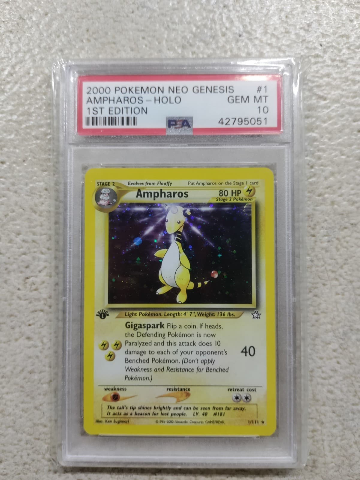 PSA 10 GEM MINT Ampharos 1/111 HOLO RARE Neo Genesis 1ST EDITION Pokemon Card