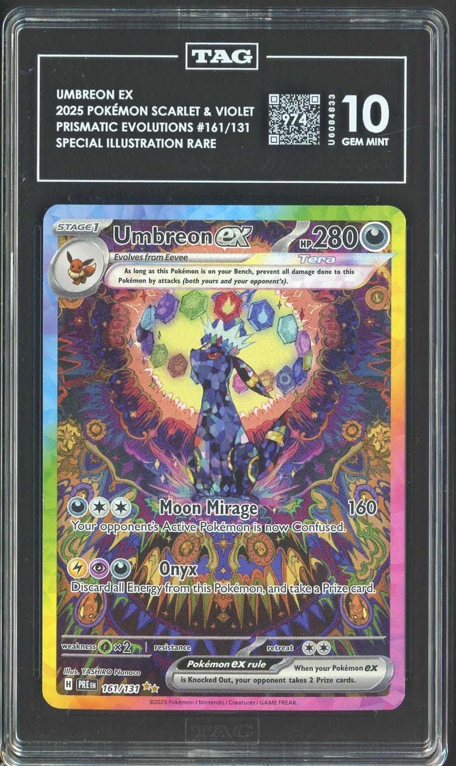 2025 Pokemon Scarlet & Violet Prismatic Evolutions #161 Umbreon Ex SIR TAG 10