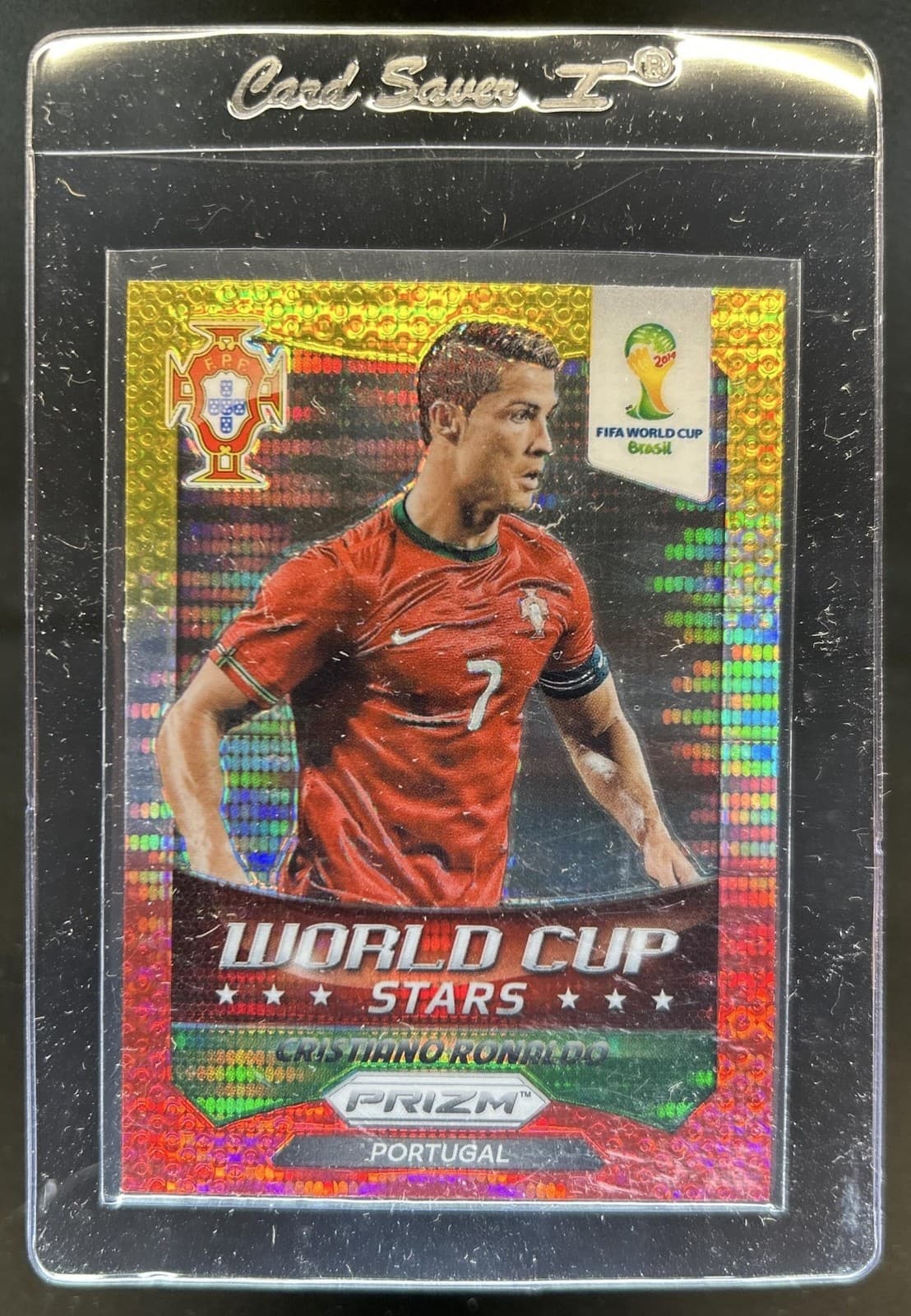 2014 Prizm World Cup Cristiano Ronaldo Stars Prizm Yellow Red Pulsar #28