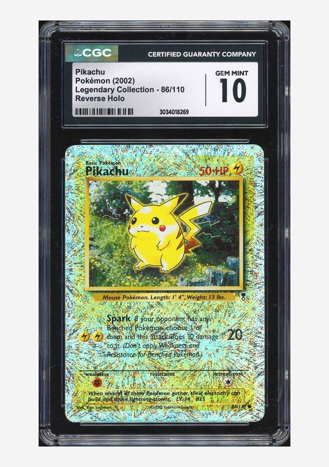 Pokemon CGC 10 GEM MINT Pikachu Reverse Holo 2002 86/110 Legendary English