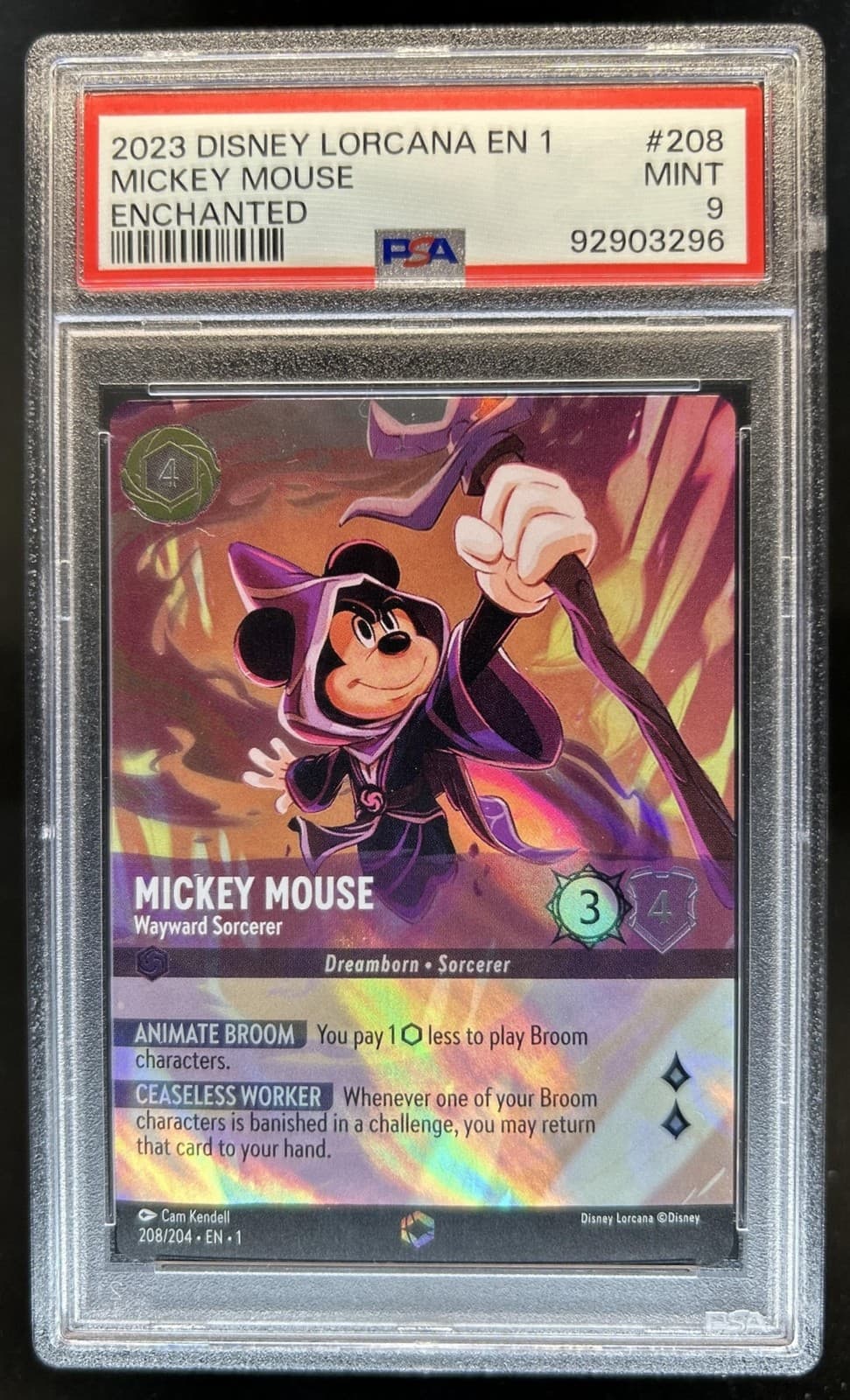 2023 Disney Lorcana Mickey Mouse Wayward Sorcerer Alt Art Enchant #208/204 PSA 9