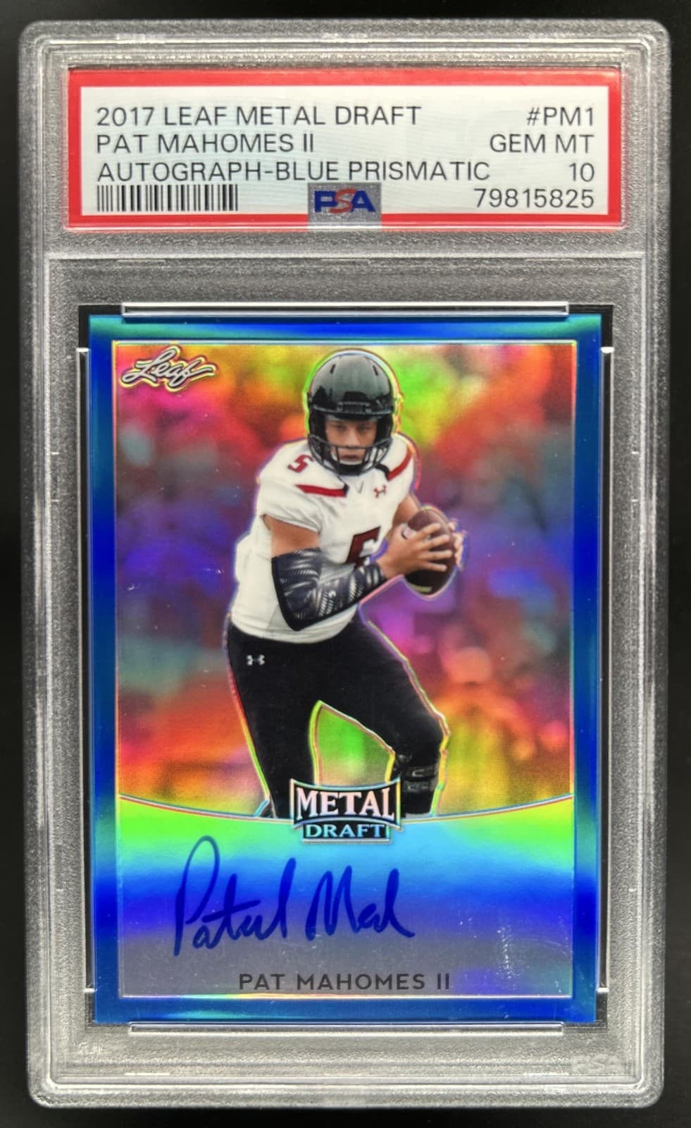 2017 Leaf Metal Draft Pat Mahomes II Auto Autograph Blue #/50 PSA 10 GEM MINT