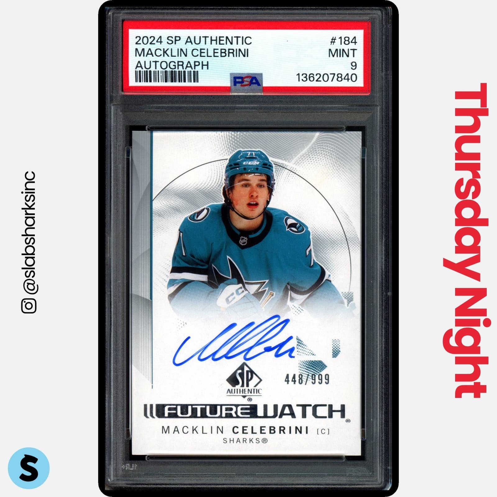 2024 Upper Deck Sp Authentic Macklin Celebrini Future Watch Auto Rc /999 Psa 9