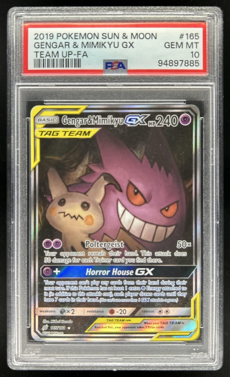 2019 Pokemon Sun & Moon Team Up Gengar Mimikyu #165/181 PSA 10 GEM MINT