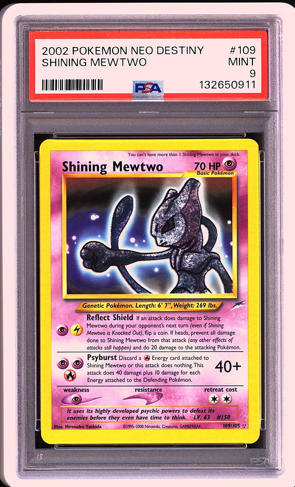 Pokemon 2002 Shining Mewtwo 109/105 Secret Rare Neo Destiny PSA 9