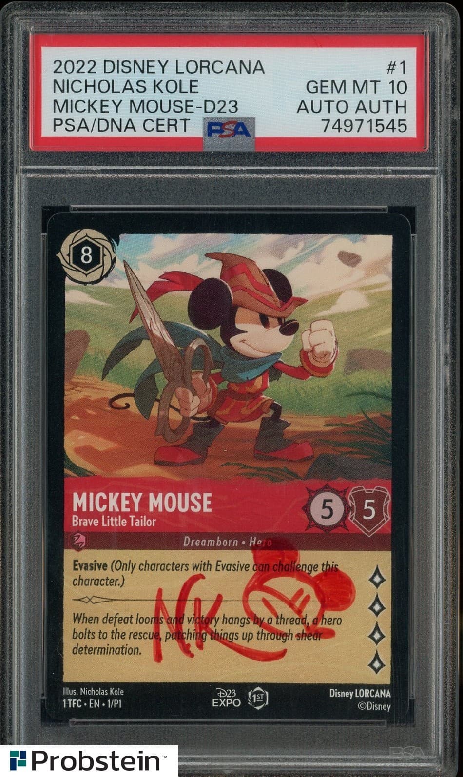 Nicholas Kole Signed 2022 Disney Lorcana D23 #1 Mickey Mouse PSA/DNA PSA 10 AUTO