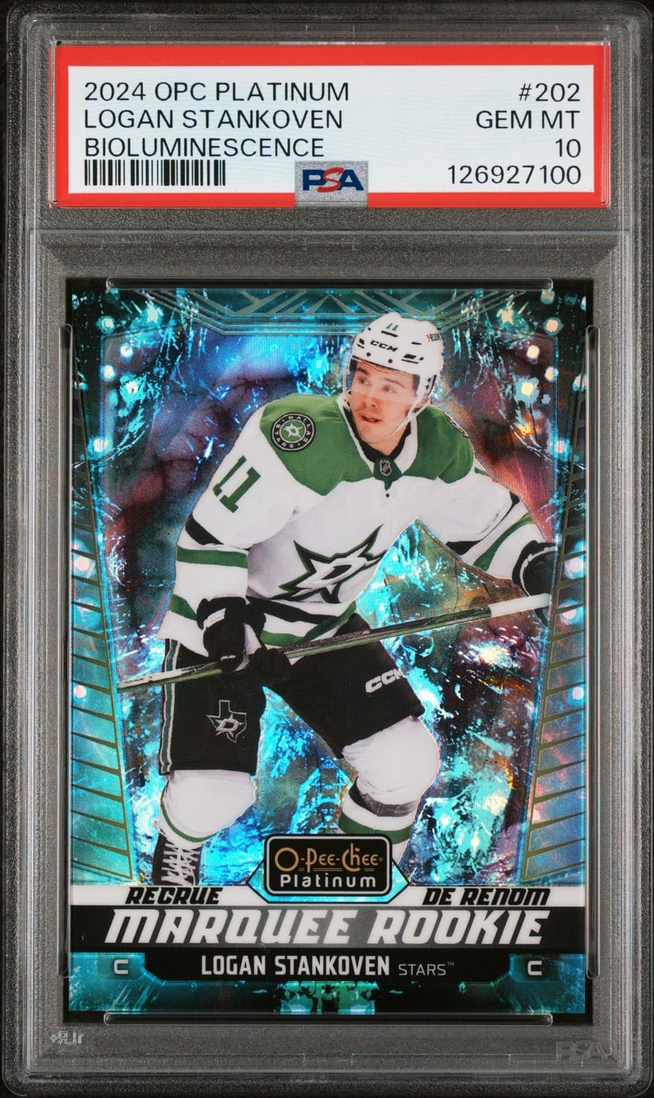 2024-25 O-Pee-Chee Logan Stankoven Bioluminescence RC /5 #202 PSA 10