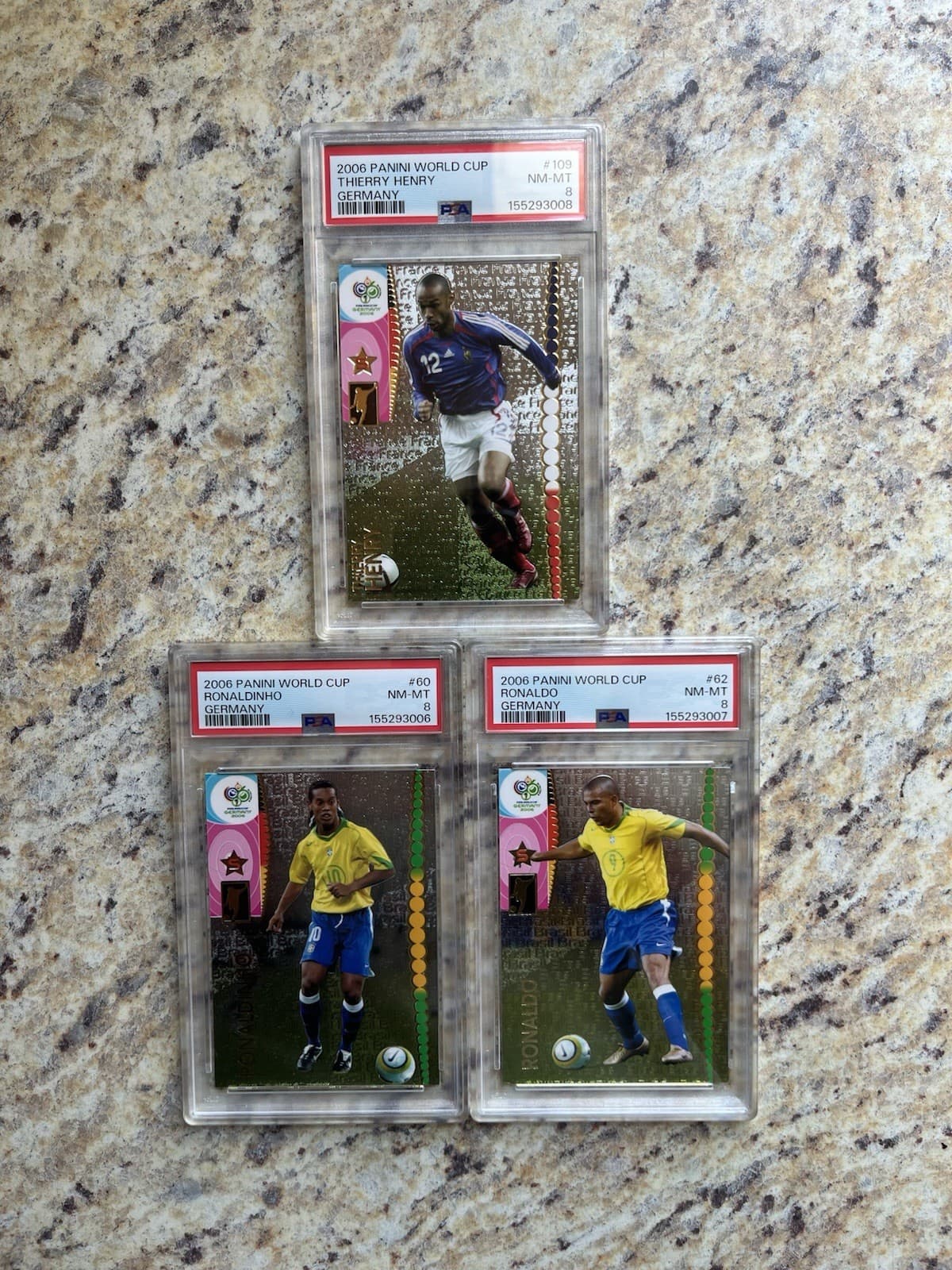 Thierry Henry, Ronaldo, Ronaldinho 2006 World Cup Foil PSA Soccer Card Lot