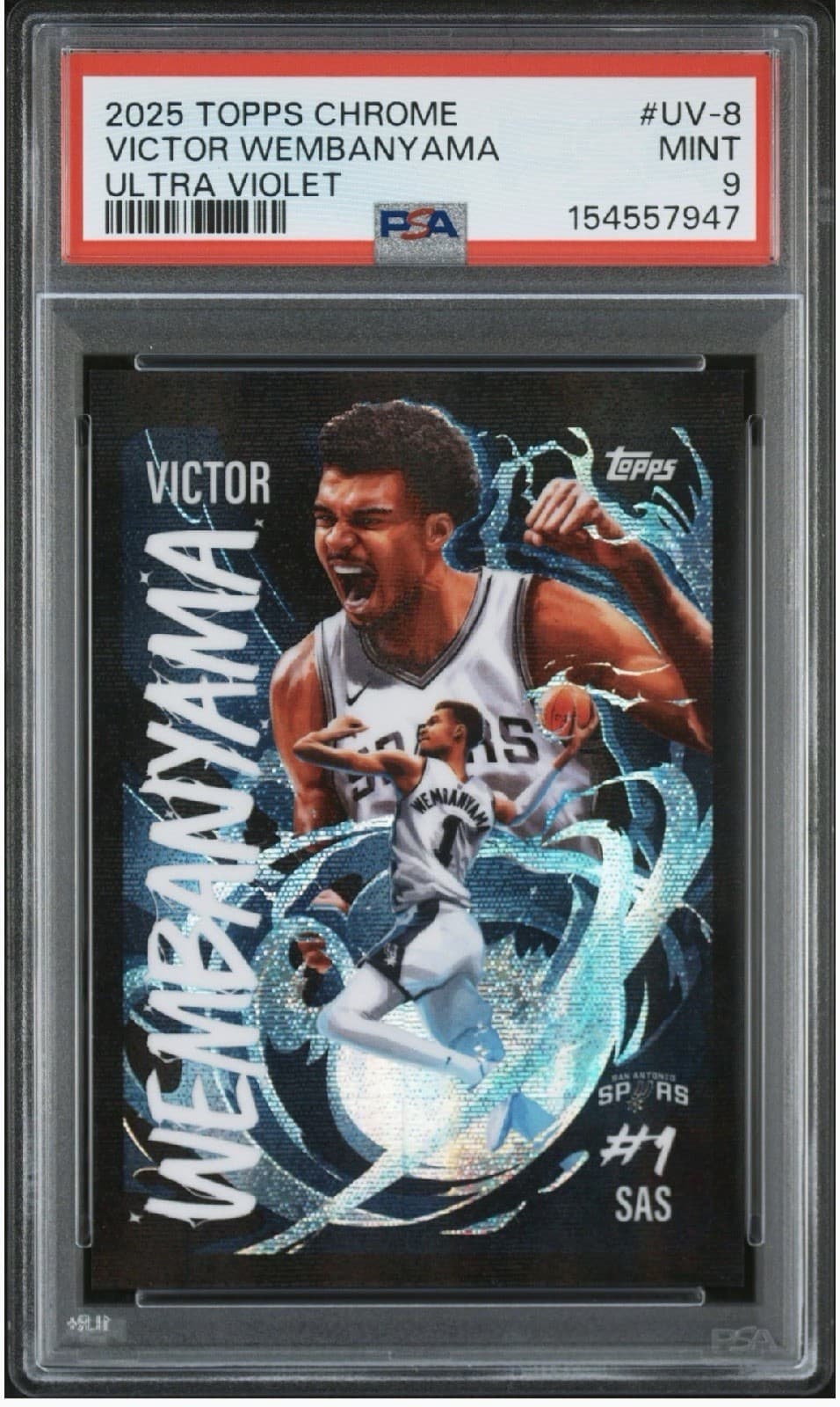 VICTOR WEMBANYAMA ULTRAVIOLET UV-8 SPURS PSA 9 2025-26 TOPPS CHROME PSA 9