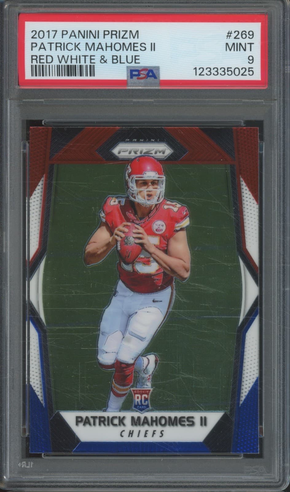 2017 Panini Prizm Red White & Blue #269 Patrick Mahomes II RC Mint PSA 9