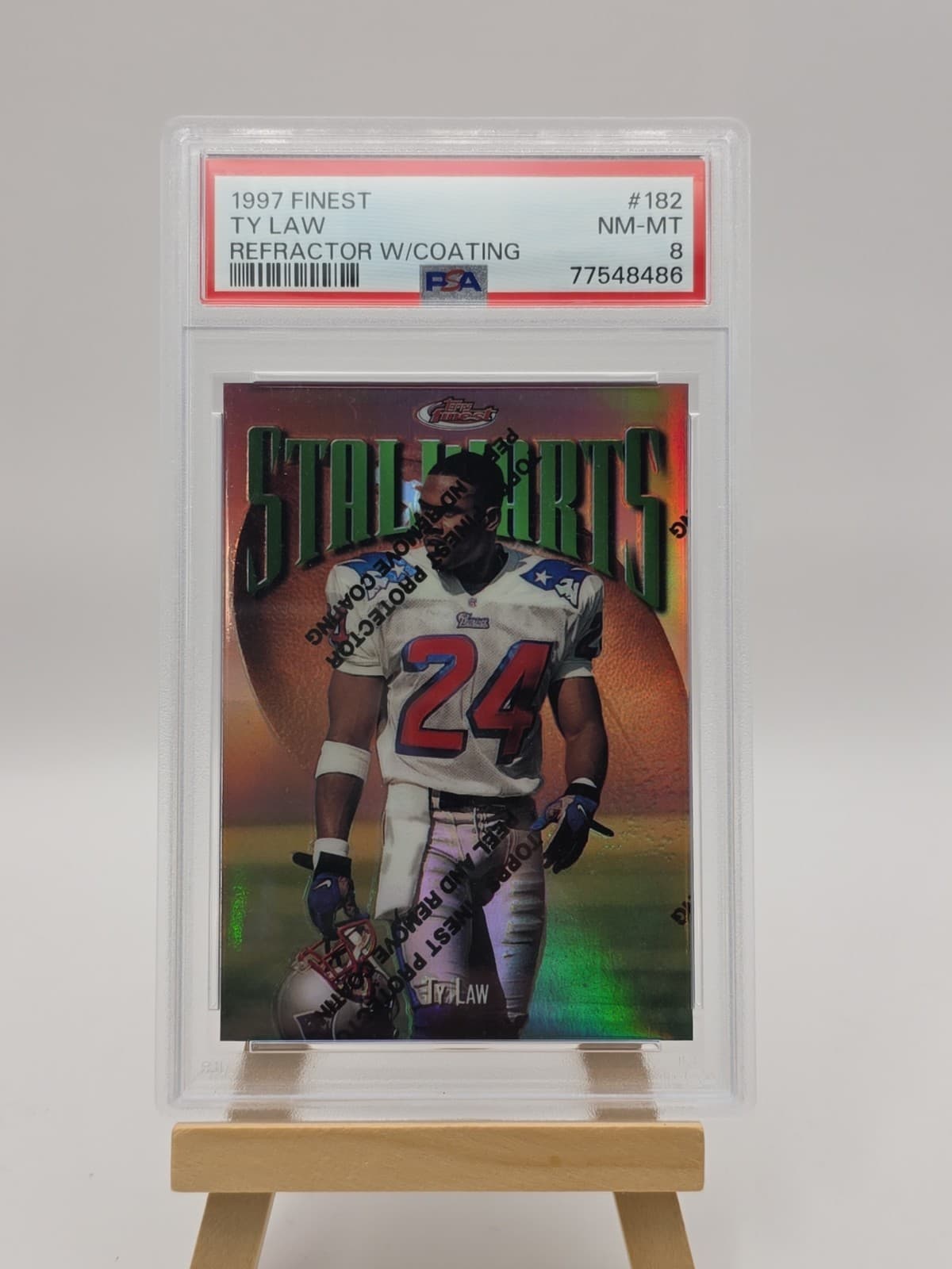 Ty Law PSA 8 NM-MT 1997 Topps Finest Refractor W/Coating #182 Patriots Football