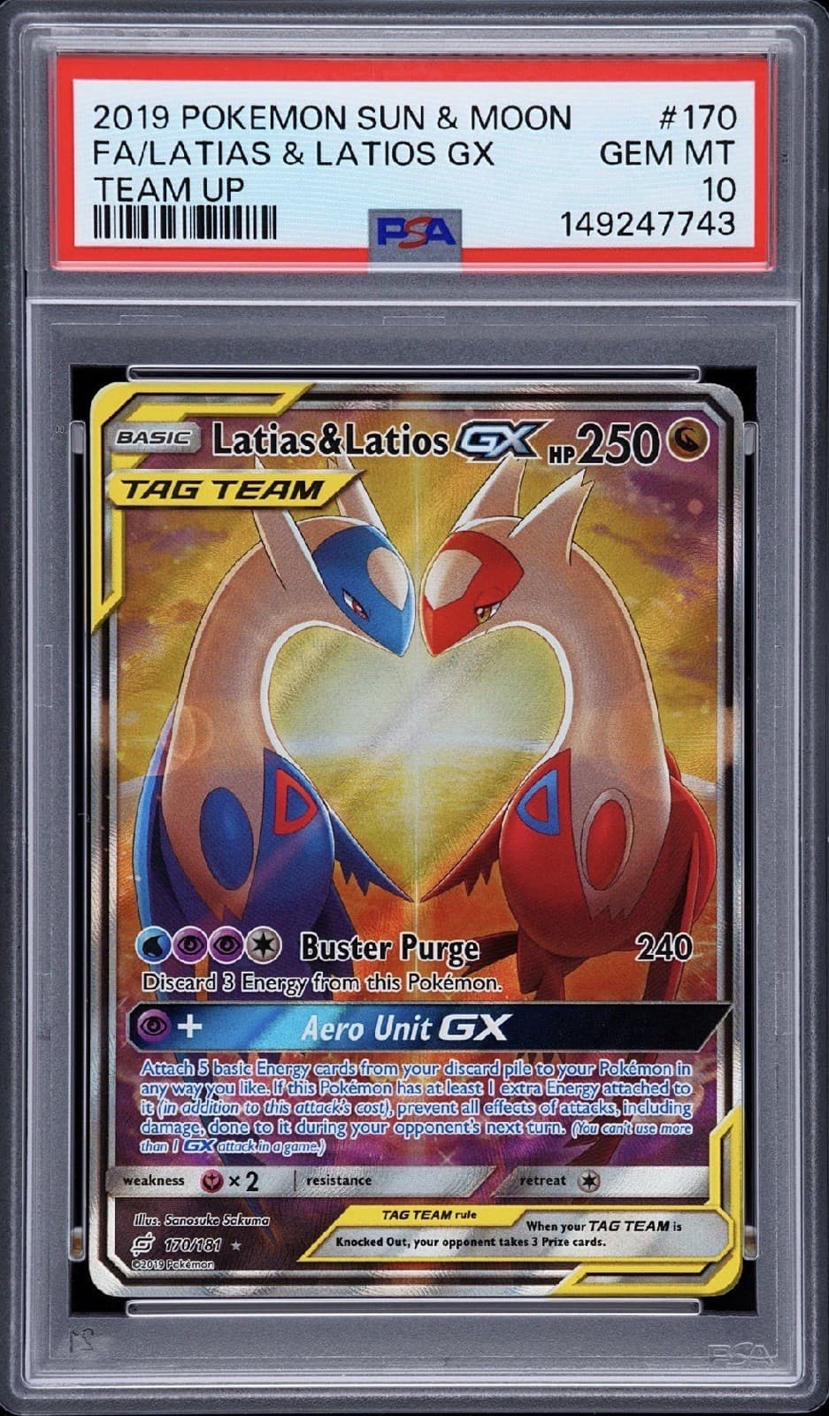 Pokemon 2019 Latias & Latios GX 170/181 Alt Art Team Up GEM MINT PSA 10