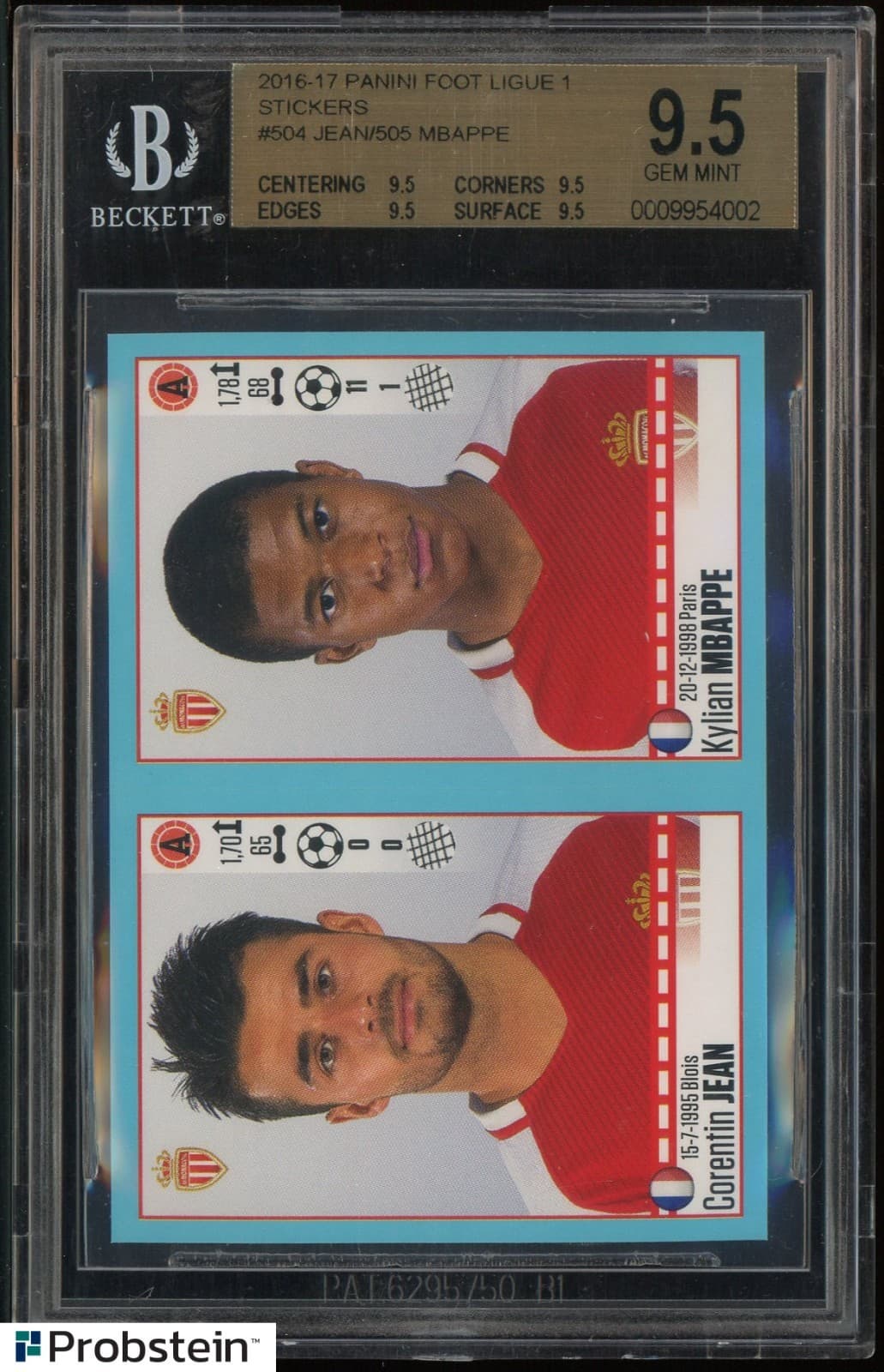 2016-17 Panini Foot Ligue 1 Stickers Soccer #504 Kylian Mbappe RC Rookie BGS 9.5