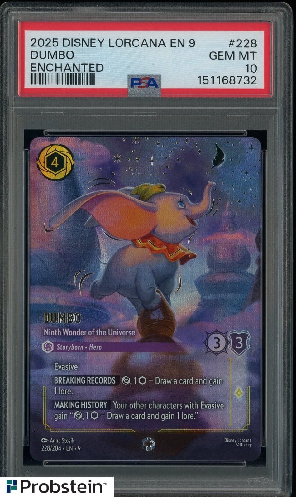 2025 Disney Lorcana EN 9 Fabled Unchanted #228 Dumbo Ninth Wonder PSA 10