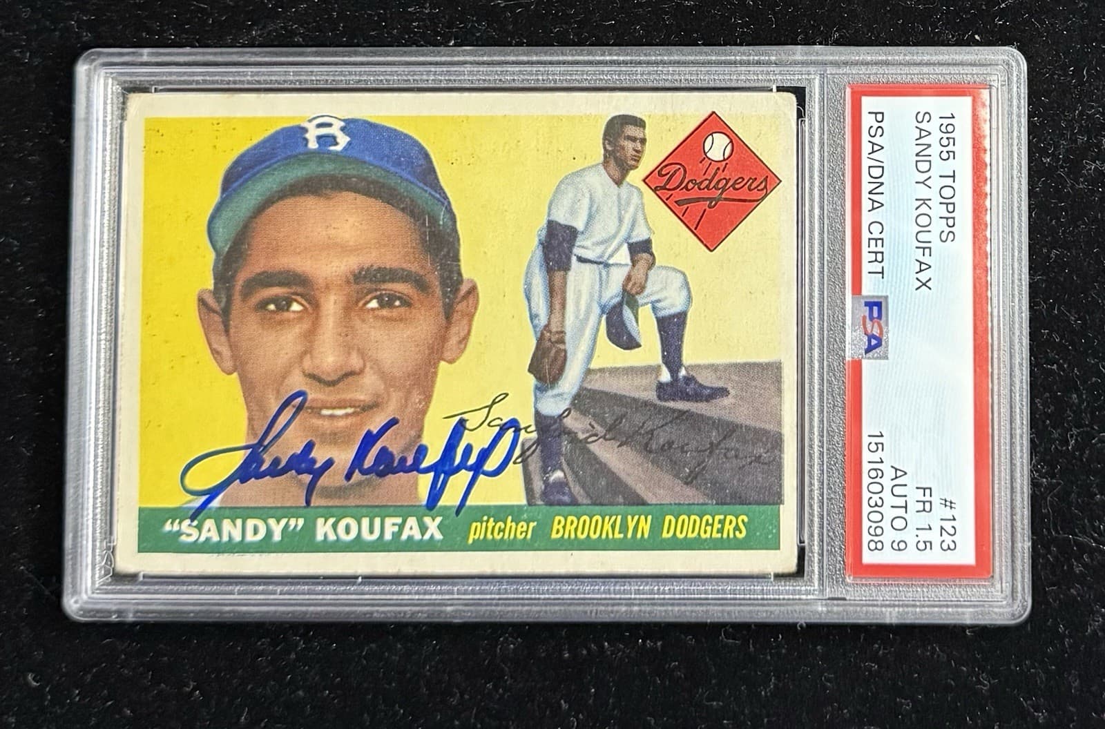 1955 Topps #123 Sandy Koufax Signed Dodgers RC Rookie PSA 9 Mint Auto