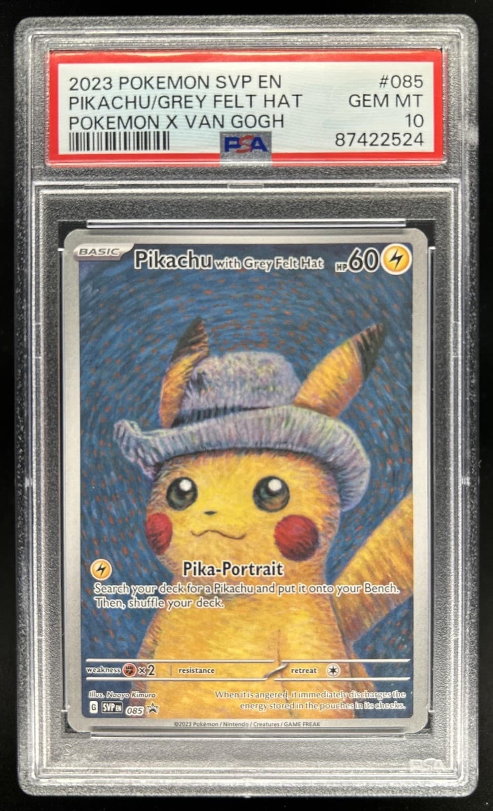 2023 Pokemon X Van Gogh Pikachu With Grey Felt Hat Black Star Promo #085 PSA 10
